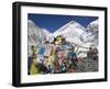 Prayer Flags at the Everest Base Camp Sign, Sagarmatha National Park, Himalayas-Christian Kober-Framed Photographic Print