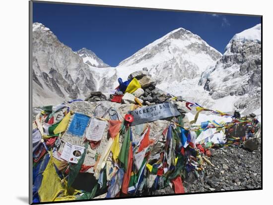 Prayer Flags at the Everest Base Camp Sign, Sagarmatha National Park, Himalayas-Christian Kober-Mounted Photographic Print