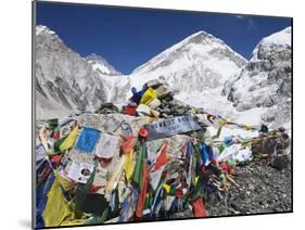 Prayer Flags at the Everest Base Camp Sign, Sagarmatha National Park, Himalayas-Christian Kober-Mounted Photographic Print