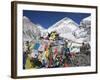 Prayer Flags at the Everest Base Camp Sign, Sagarmatha National Park, Himalayas-Christian Kober-Framed Photographic Print