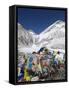 Prayer Flags at the Everest Base Camp Sign, Sagarmatha National Park, Himalayas-Christian Kober-Framed Stretched Canvas