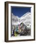 Prayer Flags at the Everest Base Camp Sign, Sagarmatha National Park, Himalayas-Christian Kober-Framed Photographic Print