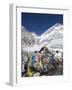 Prayer Flags at the Everest Base Camp Sign, Sagarmatha National Park, Himalayas-Christian Kober-Framed Photographic Print