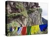 Prayer Flags at the Tigers Nest (Taktsang Goemba), Paro Valley, Bhutan, Asia-Christian Kober-Stretched Canvas