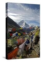 Prayer Flags, Everest Base Camp Trail, Peak of Ama Dablam, Nepal-David Noyes-Stretched Canvas