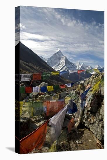 Prayer Flags, Everest Base Camp Trail, Peak of Ama Dablam, Nepal-David Noyes-Stretched Canvas