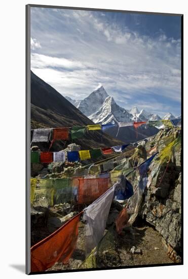 Prayer Flags, Everest Base Camp Trail, Peak of Ama Dablam, Nepal-David Noyes-Mounted Photographic Print