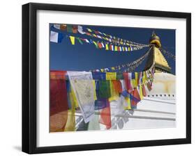 Prayer Flags Flutter from the Apex of Bodnath Stupa, Kathmandu, Nepal-Christopher Bettencourt-Framed Photographic Print