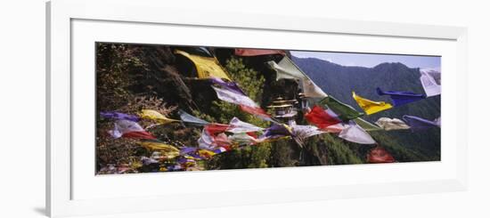 Prayer Flags in Front of a Monastery on a Mountain, Taktshang, Paro Valley, Bhutan-null-Framed Photographic Print