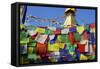 Prayer Flags in Front of Boudha (Bodhnath) (Boudhanath) Tibetan Stupa in Kathmandu-Simon Montgomery-Framed Stretched Canvas