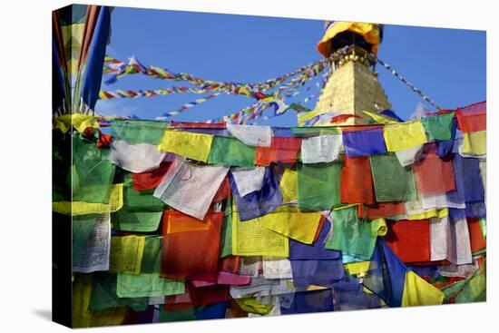 Prayer Flags in Front of Boudha (Bodhnath) (Boudhanath) Tibetan Stupa in Kathmandu-Simon Montgomery-Stretched Canvas