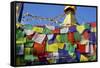 Prayer Flags in Front of Boudha (Bodhnath) (Boudhanath) Tibetan Stupa in Kathmandu-Simon Montgomery-Framed Stretched Canvas