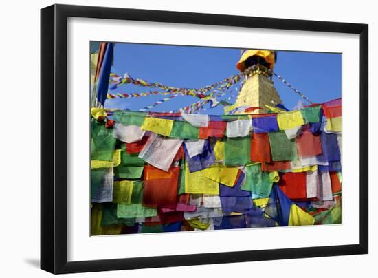 Prayer Flags in Front of Boudha (Bodhnath) (Boudhanath) Tibetan Stupa in Kathmandu-Simon Montgomery-Framed Photographic Print