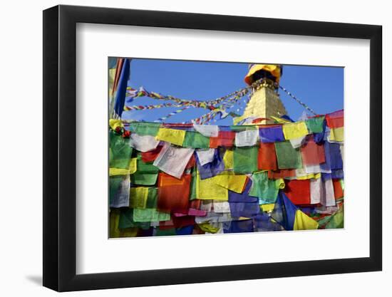 Prayer Flags in Front of Boudha (Bodhnath) (Boudhanath) Tibetan Stupa in Kathmandu-Simon Montgomery-Framed Photographic Print