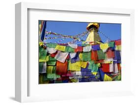 Prayer Flags in Front of Boudha (Bodhnath) (Boudhanath) Tibetan Stupa in Kathmandu-Simon Montgomery-Framed Photographic Print