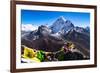 Prayer flags in Himalayas, Nepal with Ama Dablam mountain from high elevation with snow and lake-David Chang-Framed Photographic Print