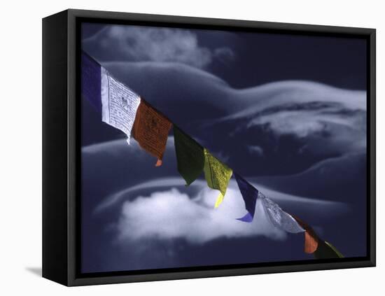 Prayer Flags Infront of Clouds, Nepal-Michael Brown-Framed Stretched Canvas