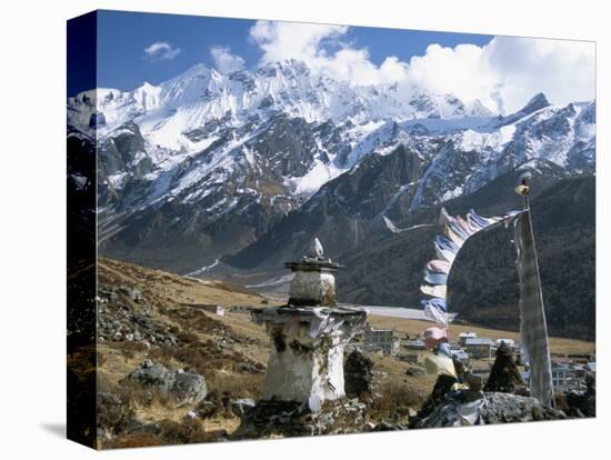 Prayer Flags on Kyanjin Gompa, Langtang, Himalayas, Nepal-Tony Waltham-Stretched Canvas