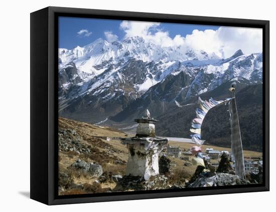 Prayer Flags on Kyanjin Gompa, Langtang, Himalayas, Nepal-Tony Waltham-Framed Stretched Canvas