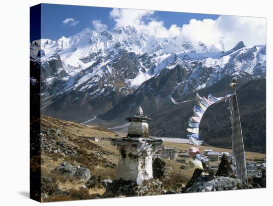 Prayer Flags on Kyanjin Gompa, Langtang, Himalayas, Nepal-Tony Waltham-Stretched Canvas