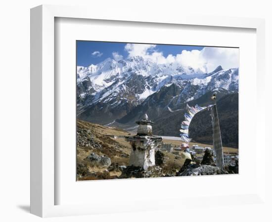 Prayer Flags on Kyanjin Gompa, Langtang, Himalayas, Nepal-Tony Waltham-Framed Photographic Print