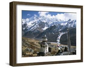 Prayer Flags on Kyanjin Gompa, Langtang, Himalayas, Nepal-Tony Waltham-Framed Photographic Print