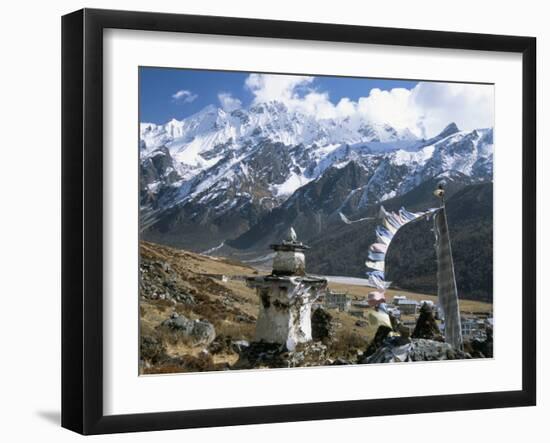 Prayer Flags on Kyanjin Gompa, Langtang, Himalayas, Nepal-Tony Waltham-Framed Photographic Print