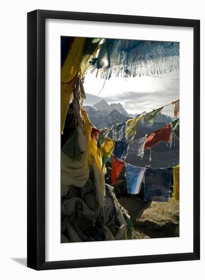 Prayer Flags on Summit of Gokyo Ri, Everest Region, Mt Everest, Nepal-David Noyes-Framed Photographic Print