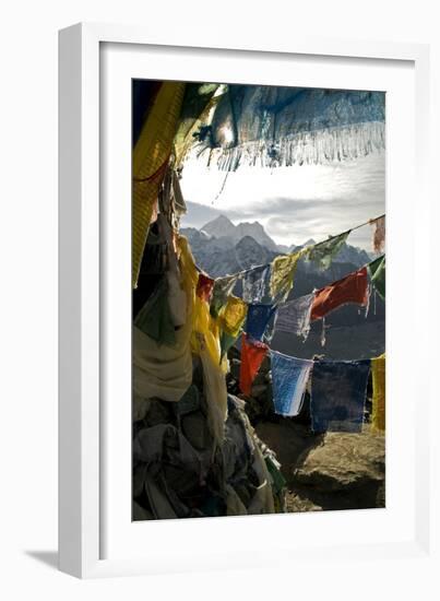 Prayer Flags on Summit of Gokyo Ri, Everest Region, Mt Everest, Nepal-David Noyes-Framed Photographic Print