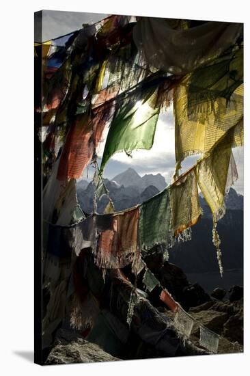 Prayer Flags on Summit of Gokyo Ri, Everest Region, Mt Everest, Nepal-David Noyes-Stretched Canvas
