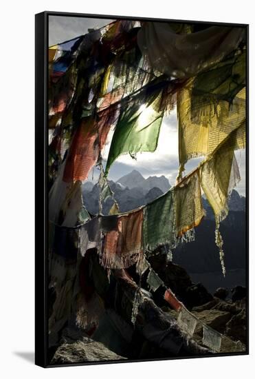 Prayer Flags on Summit of Gokyo Ri, Everest Region, Mt Everest, Nepal-David Noyes-Framed Stretched Canvas
