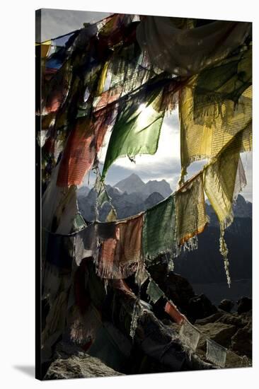 Prayer Flags on Summit of Gokyo Ri, Everest Region, Mt Everest, Nepal-David Noyes-Stretched Canvas