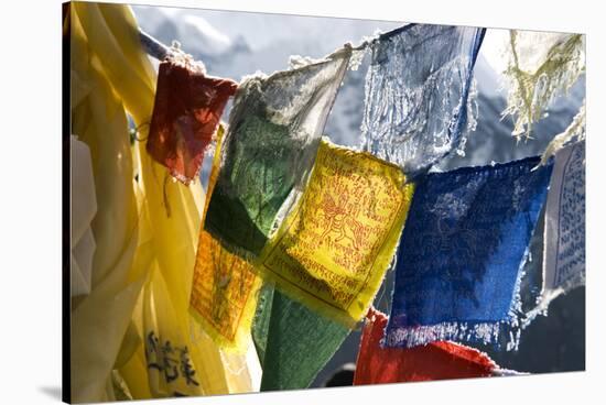 Prayer Flags on the Summit of Gokyo Ri, Gokyo, Nepal-David Noyes-Stretched Canvas