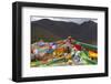 Prayer flags on Tibetan Plateau with Tanggula Mountain, Namtso (Lake Nam), Tibet, China-Keren Su-Framed Photographic Print