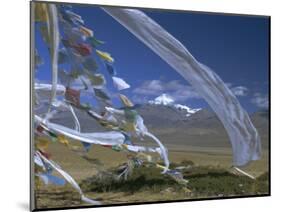 Prayer Flags on Top of Low Pass on Barga Plain, with Mount Kailas (Kailash) Beyond, Tibet, China-Anthony Waltham-Mounted Photographic Print