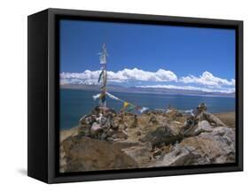 Prayer Flags Over Sky Burial Site, Lake Manasarovar (Manasarowar), Tibet, China-Anthony Waltham-Framed Stretched Canvas