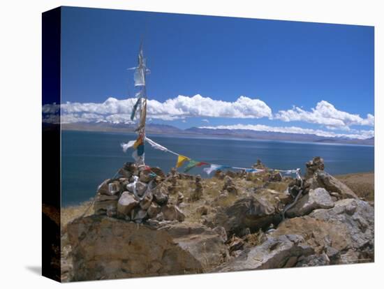 Prayer Flags Over Sky Burial Site, Lake Manasarovar (Manasarowar), Tibet, China-Anthony Waltham-Stretched Canvas