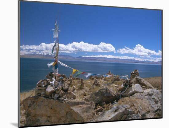 Prayer Flags Over Sky Burial Site, Lake Manasarovar (Manasarowar), Tibet, China-Anthony Waltham-Mounted Photographic Print
