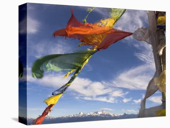 Prayer Flags with Snowy Kangchendzonga Beyond in Morning Light, Sandakphu, West Bengal State-Eitan Simanor-Stretched Canvas