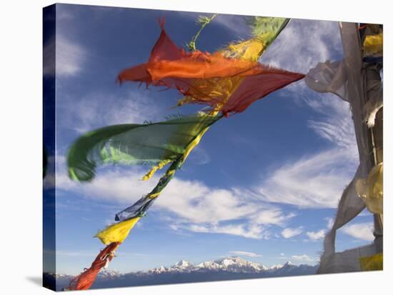 Prayer Flags with Snowy Kangchendzonga Beyond in Morning Light, Sandakphu, West Bengal State-Eitan Simanor-Stretched Canvas