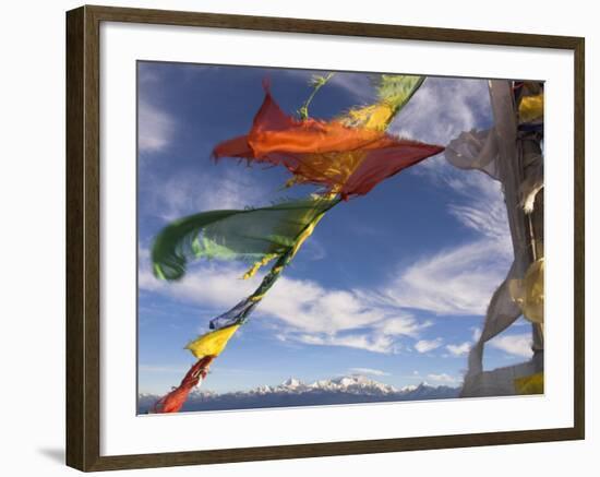 Prayer Flags with Snowy Kangchendzonga Beyond in Morning Light, Sandakphu, West Bengal State-Eitan Simanor-Framed Photographic Print