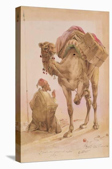 Praying Arab with a Secured Camel-Ippolito Caffi-Stretched Canvas