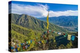 Praying Flags before the Tiger's Nest, Taktsang Goempa Monastery Hanging in the Cliffs, Bhutan-Michael Runkel-Stretched Canvas