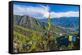 Praying Flags before the Tiger's Nest, Taktsang Goempa Monastery Hanging in the Cliffs, Bhutan-Michael Runkel-Framed Stretched Canvas