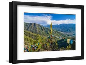 Praying Flags before the Tiger's Nest, Taktsang Goempa Monastery Hanging in the Cliffs, Bhutan-Michael Runkel-Framed Photographic Print