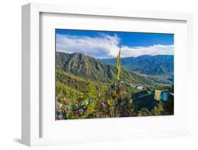 Praying Flags before the Tiger's Nest, Taktsang Goempa Monastery Hanging in the Cliffs, Bhutan-Michael Runkel-Framed Photographic Print