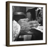 Praying Hands of Monk Churchman Resting on Table During Mass at St. Benedict's Abbey-Gordon Parks-Framed Photographic Print