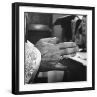 Praying Hands of Monk Churchman Resting on Table During Mass at St. Benedict's Abbey-Gordon Parks-Framed Photographic Print