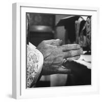 Praying Hands of Monk Churchman Resting on Table During Mass at St. Benedict's Abbey-Gordon Parks-Framed Photographic Print