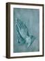 Praying Hands (study). Point of brush and black ink, heightened with white, on blue prepared paper.-Albrecht Dürer-Framed Giclee Print